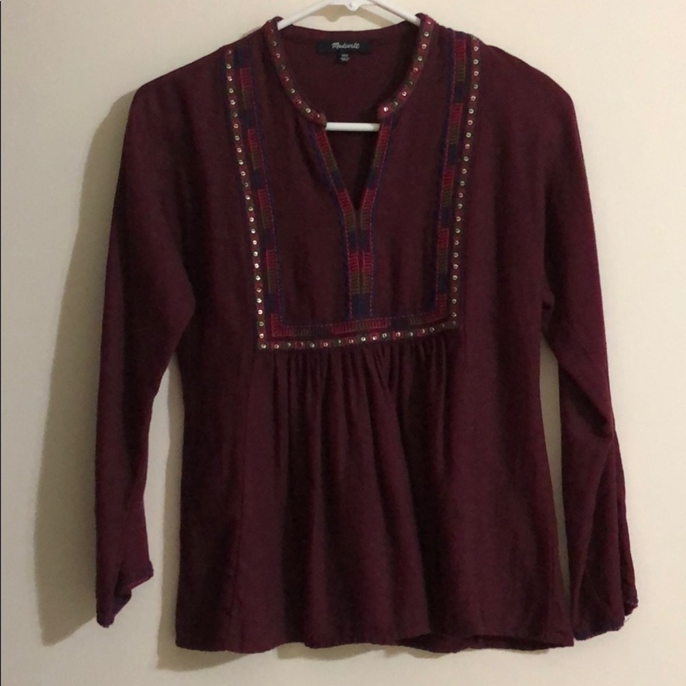 Madewell burgandy long sleeve blouse